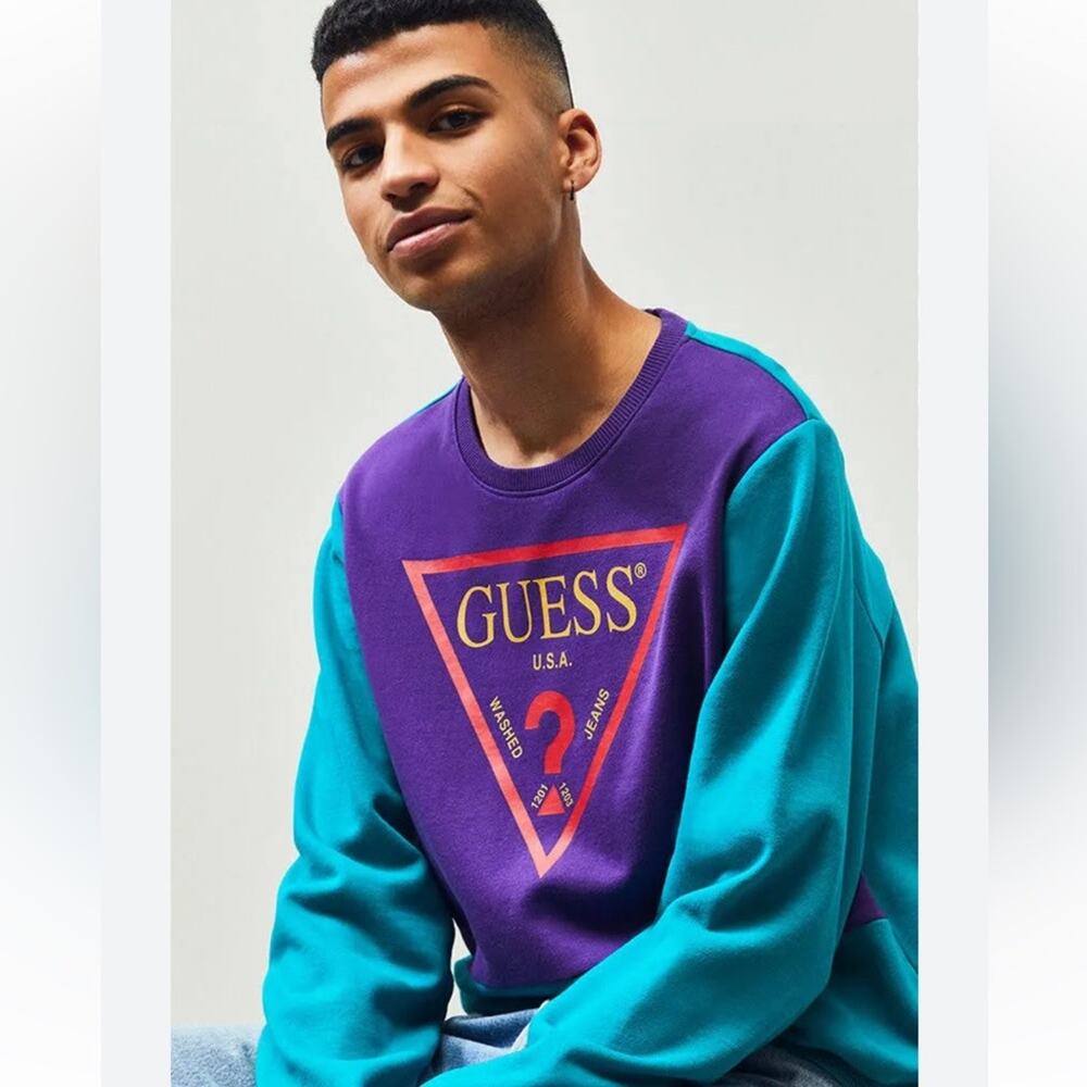 Guess Retro Vintage Y2K Roy Blocked Pullover Sweatshirt Size Medium